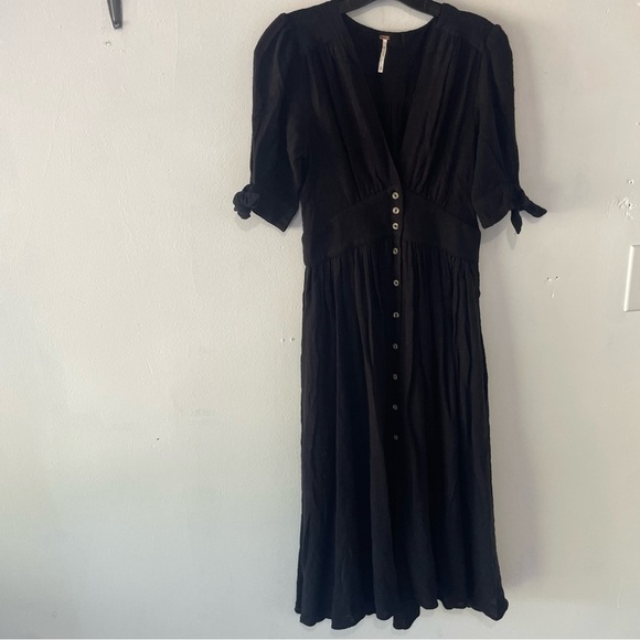 Free People Black Cotton Love Of My Life Button Down Midi Dress 37383 - Picture 2 of 10